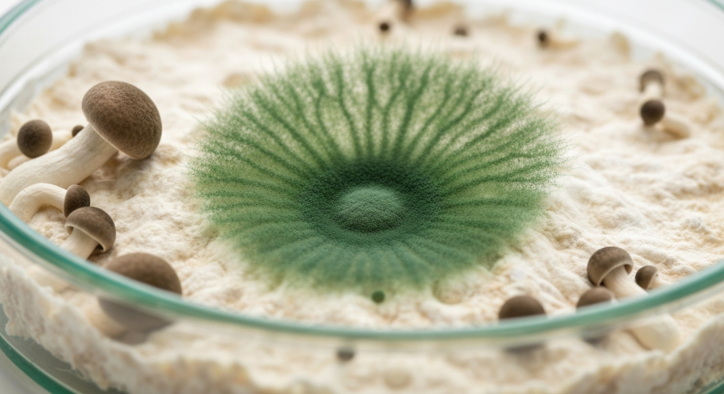 Mushroom substrate contamination identification including Trichoderma and cobweb mould