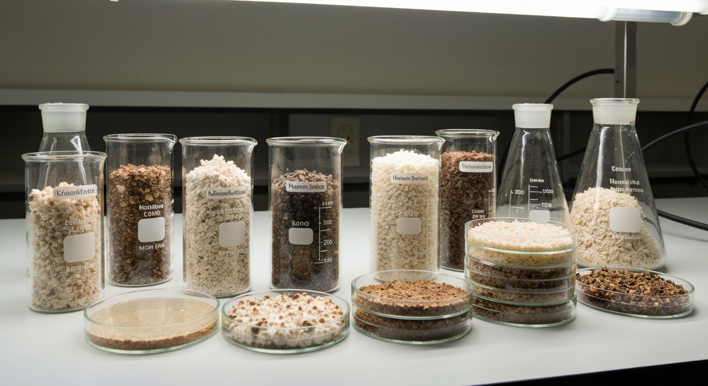 Mushroom substrate science — grain spawn and bulk substrate formulations for fungal cultivation